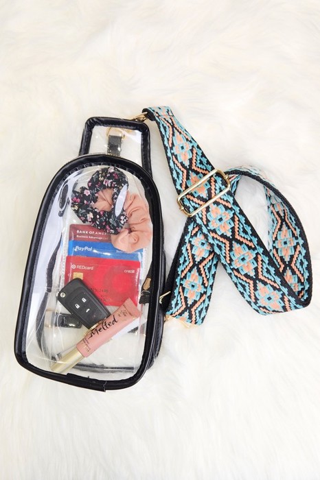 DaniEmCo Clear Stadium Sling Bag + Removable Boho Pattern Strap – Trendy Crossbody Bag