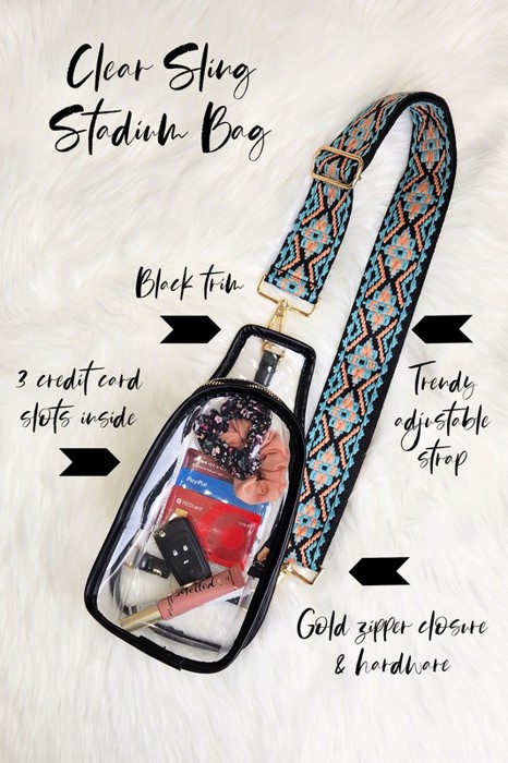 DaniEmCo Clear Stadium Sling Bag + Removable Boho Pattern Strap – Trendy Crossbody Bag