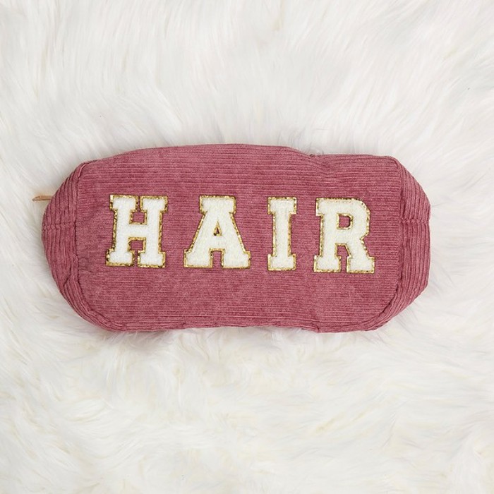 DaniEmCo CORDUROY Makeup Cosmetic Bag | Chenille Lettering | Travel Organizer Bags
