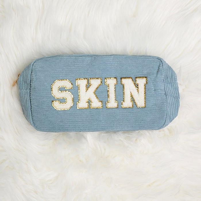 DaniEmCo CORDUROY Makeup Cosmetic Bag | Chenille Lettering | Travel Organizer Bags