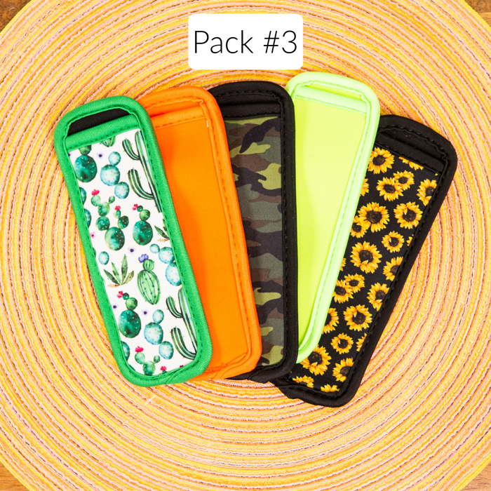 Kids Freezer Pop Holders | Reusable Neoprene Ice Pop Sleeves | 5 Pack