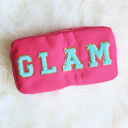 HOT PINK GLAM Chenille Letter Patch Cosmetic Make Up Bag | Mama | Stuff | Glam