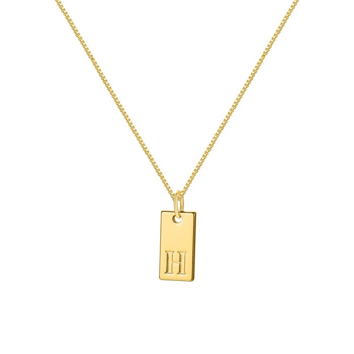 DaniEmCo Stamped Initial Letter Necklace | 18K Plated Gold | Personalized Jewelry Gift