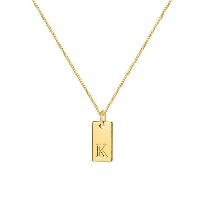 DaniEmCo Stamped Initial Letter Necklace | 18K Plated Gold | Personalized Jewelry Gift