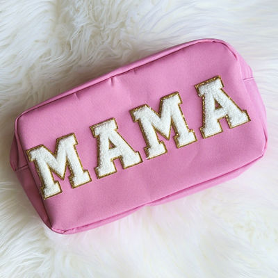 Chenille Letter Patch Cosmetic Make Up Bag | Mama | Stuff | Glam
