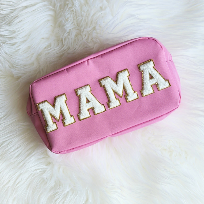 Chenille Letter Patch Cosmetic Make Up Bag | Mama | Stuff | Glam