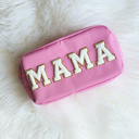 Light Pink Mama Chenille Letter Patch Cosmetic Make Up Bag | Mama | Stuff | Glam