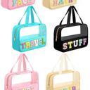  Chenille Letter Travel Bag | Clear Design | Essential Organizer | Carry Handle Make Up Bag