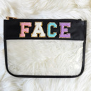FACE Fun Clear Organizer Pouch | CHENILLE LETTER POUCH | Travel Bag | Clear Design | Organizing Bags | Gift For Teen Mom