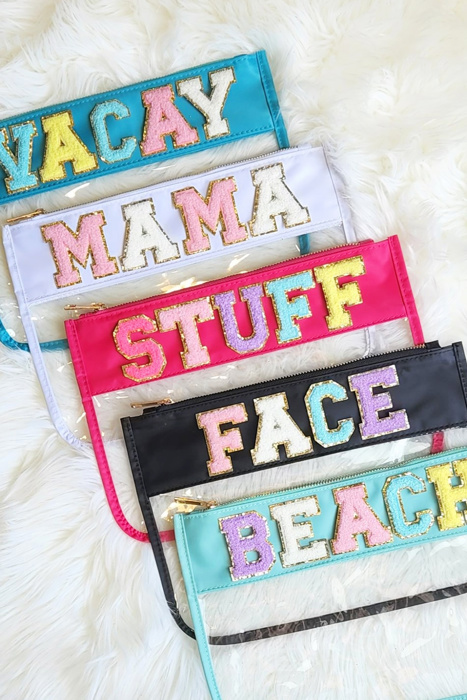 Fun Clear Organizer Pouch | CHENILLE LETTER POUCH | Travel Bag | Clear Design | Organizing Bags | Gift For Teen Mom