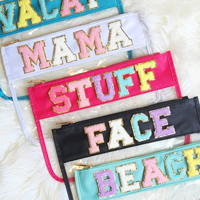 Fun Clear Organizer Pouch | CHENILLE LETTER POUCH | Travel Bag | Clear Design | Organizing Bags | Gift For Teen Mom