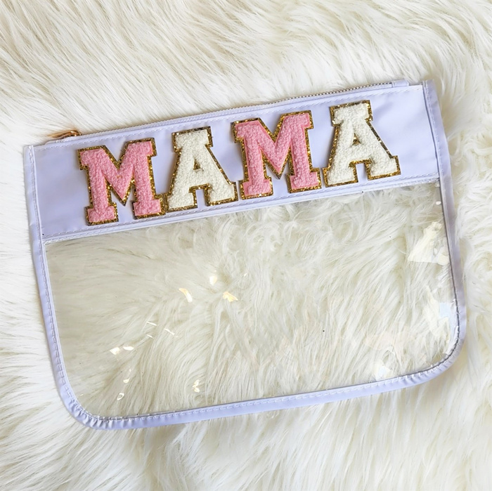 Fun Clear Organizer Pouch | CHENILLE LETTER POUCH | Travel Bag | Clear Design | Organizing Bags | Gift For Teen Mom