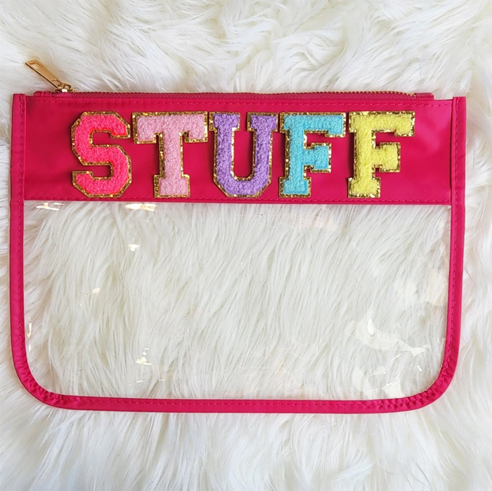 Fun Clear Organizer Pouch | CHENILLE LETTER POUCH | Travel Bag | Clear Design | Organizing Bags | Gift For Teen Mom