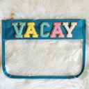 VACAY Fun Clear Organizer Pouch | CHENILLE LETTER POUCH | Travel Bag | Clear Design | Organizing Bags | Gift For Teen Mom