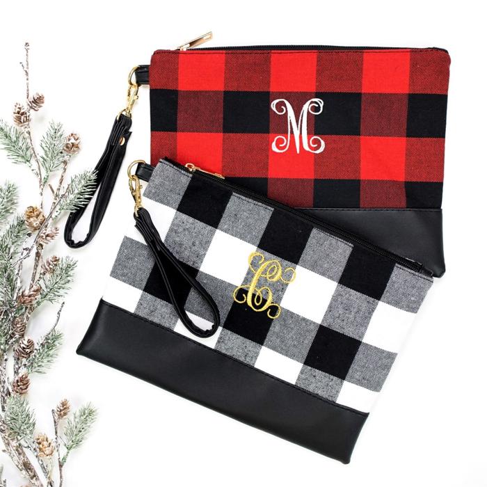 DaniEmCo BUFFALO CHECK Monogram Clutch | Personalized Holiday Gift | Removable Wristlet Bag