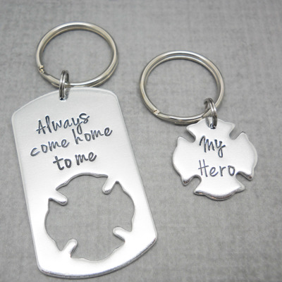 Personalized Firefighter Keychain Gift Set,  Always Come Home to Me + Custom Fire Badge