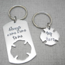 Personalized Firefighter Keychain Gift Set,  Always Come Home to Me + Custom Fire Badge