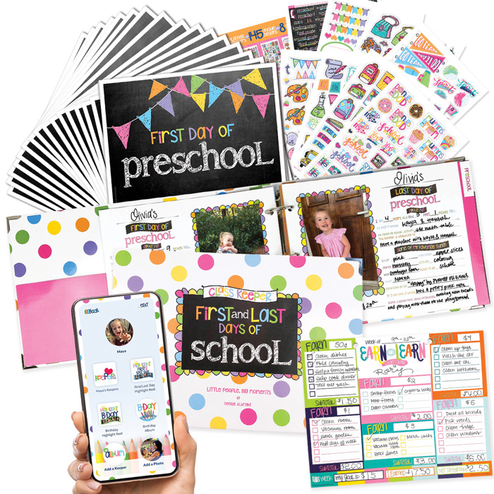Mom Must-Have School Keepsake Kit | Class Keeper®, Photo Prop Deck & School Stickers | BONUS! App Membership + BONUS! Earn & Learn® Chore Chart Pad