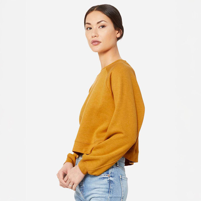 7 Colors - Butter Soft Bella Canvas Women's Crop Raglan Fleece Crewneck Sweatshirt