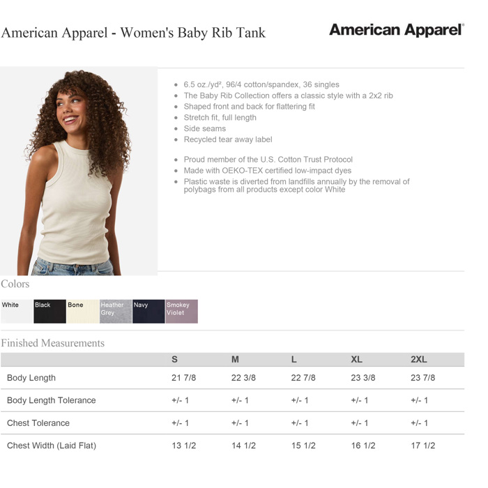 6 Colors - Tanktop (Women's) Baby Rib Tank