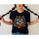  Faux (Printed, not real embroidery)    Floral Boquet Soft Cozy Longer Length Unisex Graphic Tee T-shirt