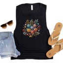  Faux (Printed, not real embroidery)    Floral Boquet Soft Cozy Longer Length Unisex Graphic Tee T-shirt