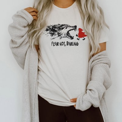 Fear not darling wolf red reding hood Soft Cozy Longer Length Unisex Graphic Tee T-shirt
