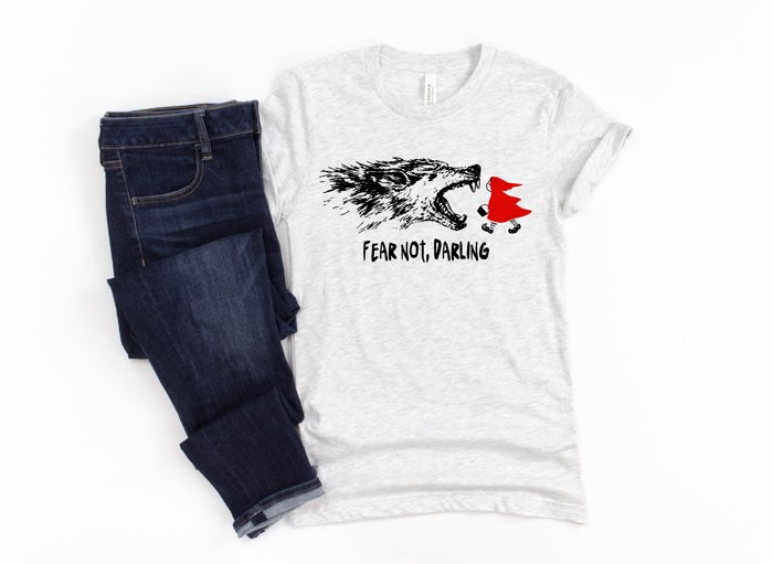 Fear not darling wolf red reding hood Soft Cozy Longer Length Unisex Graphic Tee T-shirt