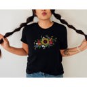  Faux (Printed, not real embroidery)    Embroidered Floral Yellow Daisy Bouque Soft Cozy Longer Length Unisex Graphic Tee T-shirt