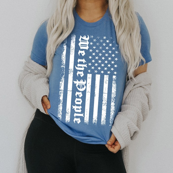 Grunge Ameircan Flag (white) Soft Cozy Longer Length Unisex Graphic Tee T-shirt