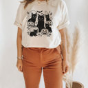  Spooky Black Cats And Jack-O-Lanterns Pumpkins Halloween - T-Shirt (Crewneck)  100 Cotton Heavyweight Tee (Unisex)  Comfort Colors