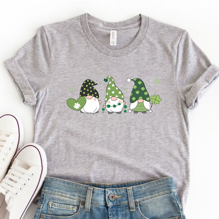 St Patricks Day Gnomes with Clover Patterns T-shirt, Sweatshirt, Longsleeve, or Hoodie