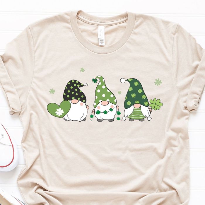St Patricks Day Gnomes with Clover Patterns T-shirt, Sweatshirt, Longsleeve, or Hoodie