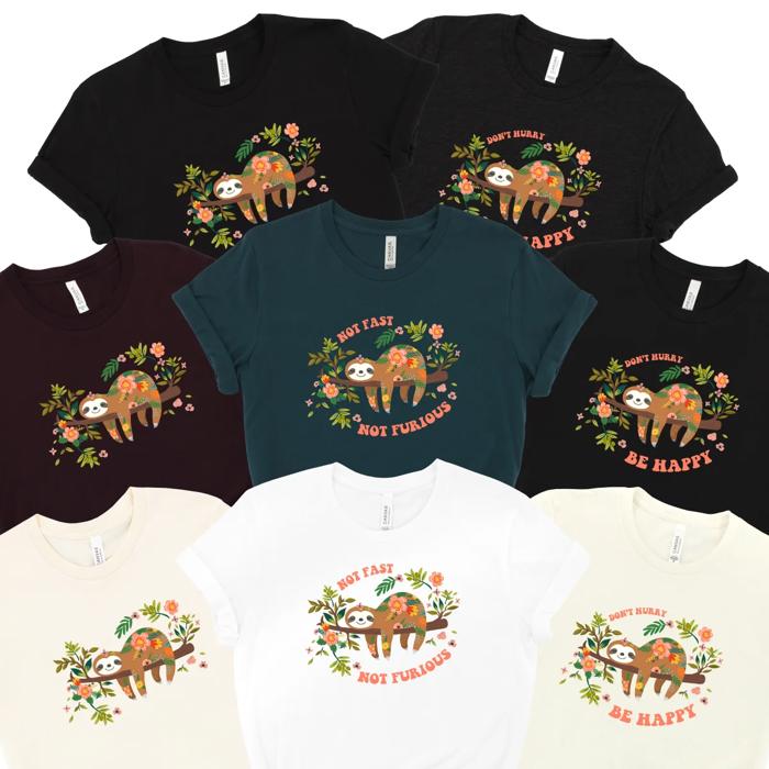 Floral Sloth with Uplifting Message - Tank Top (Womens) Ideal Racerback, T-Shirt (Unisex)  100 Cotton Heavyweight Tee, T-Shirt (Unisex)  100 Cotton Jersey T