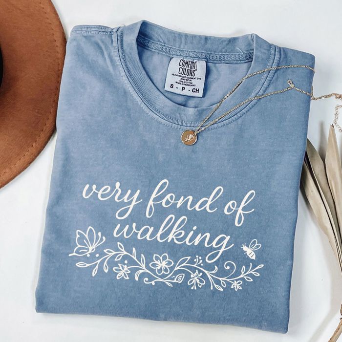 Very Fond Of Walking Pride And Prejudice Jane Austen Inspired - T-Shirt (Crewneck)  100 Cotton Heavyweight Tee (Unisex)  Comfort Colors