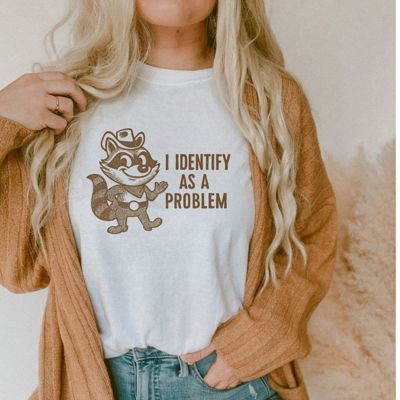 I Identify as a Problem - Vintage Style Raccoon Funny Quotes and Sayings - Soft Cozy Cotton Solid Colors Jersey Tee (Unisex)  Bella Canvas, T-