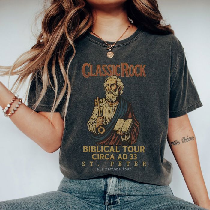 Classic Rock - St Peter Biblical World Tour Christian Style - T-Shirt (Crewneck)  100 Cotton Heavyweight Tee (Unisex)  Comfort Colors