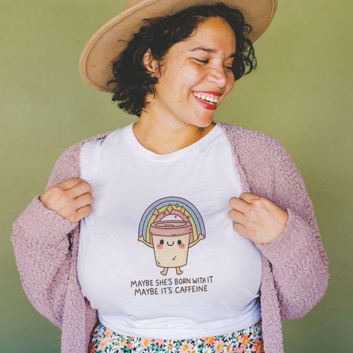 Maybe She's Born With It, Maybe It's The Caffeine Kawaii Style - T-Shirt (Crewneck)  100 Cotton Solid Colors Jersey Tee (Unisex)  Bella Canvas, T-Shirt (Crewn