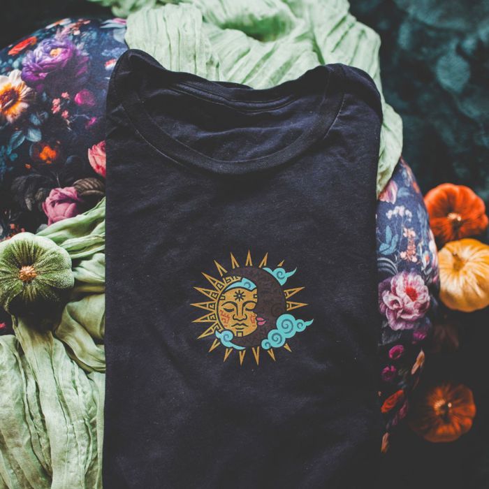 Sun And Moon Aztec Style  - T-Shirt (Crewneck)  100 Cotton Heavyweight Tee (Unisex)  Comfort Colors