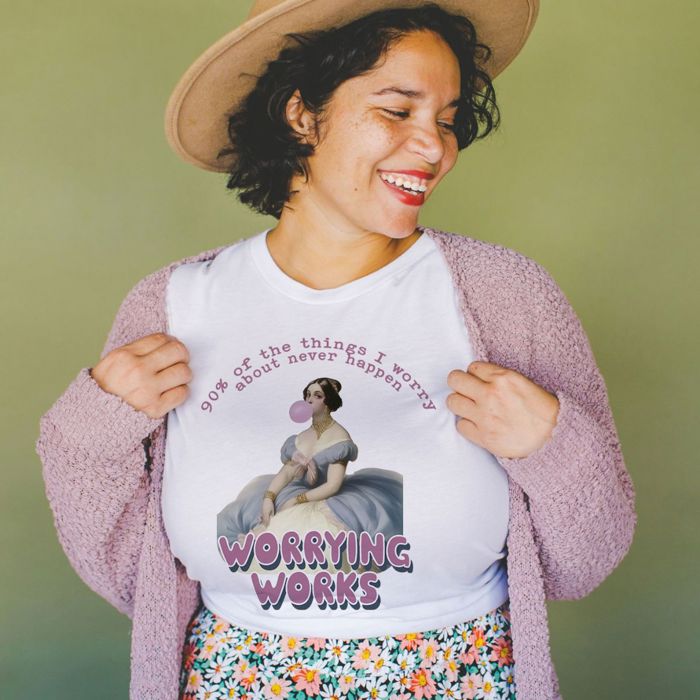 90 Percent Of The Things I Worry About Never Happen, Worrying Works - T-Shirt (Crewneck)  100 Cotton Solid Colors Jersey Tee (Unisex)  Bella Canvas, T-Shirt (Crewne