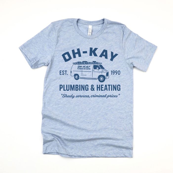 Oh-Kay Heating and Plumbing 1990s Christmas Movie Nostalgia - T-Shirt (Crewneck)  100 Cotton Solid Colors Jersey Tee (Unisex)  Bella Canvas, T-Shirt (Crewne