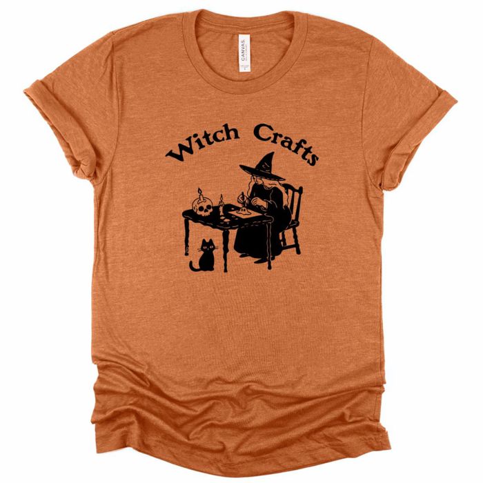 Witch Crafts Funny Halloween Crafting Fall Witch - T-Shirt (Crewneck)  100 Cotton Solid Colors Jersey Tee (Unisex)  Bella Canvas, T-Shirt (Crewneck)  Poly-C