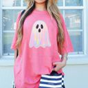  Faux (Printed, not real fabric / iridescence)   Irredescent Spooky Cute Ghost Halloween Inspired - T-Shirt (Crewneck)  100 Cotton Heavyweight Tee (Unisex)  Comfort Colors