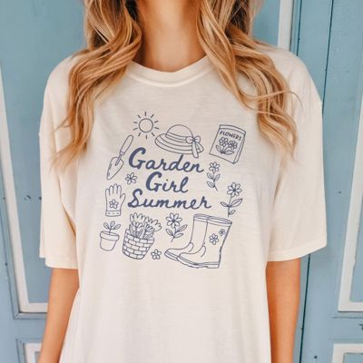 Garden Girl Summer Doodles - T-Shirt (Crewneck)  100 Cotton Heavyweight Tee (Unisex)  Comfort Colors