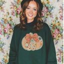  Floral Fall Patchwork Pumpkin Doily Folkart Style - Soft Drop Shoulder Sweatshirt (Crewneck)