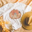  Floral Doily Autumn Fall Halloween Faux Quilted Pumpkin (Printed, not real quilted fabric or embroidery) - T-Shirt (Crewneck)  100 Cotton Heavyweight Tee (Unisex)  Comfort Colors