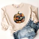  Faux Patchwork Vintage Style Jack-O-Lantern Pumpkin  - Sweatshirt (Crewneck)  Poly-Cotton Colors (Unisex)  Gildan