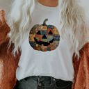  Faux Patchwork Vintage Style Jack-O-Lantern Pumpkin  - Soft and Cozy Jersey Tee (Unisex)  Bella Canvas