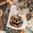  Faux Patchwork Vintage Style Jack-O-Lantern Pumpkin  - Comfy Drop Shoulder Sweatshirt (Crewneck)