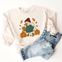  Faux (Printed, not real embroidery)    Embroidery Goose Latte Autumn Fall Walk - Sweatshirt (Crewneck)  Drop Shoulder Sweater